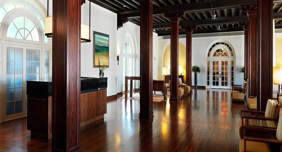 Mahogany-columned lobby interior